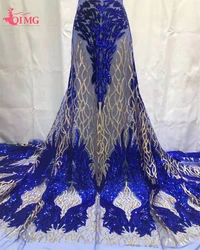 OIMG latest blue sequins African Lace Fabric 2023 High Quality Nigerian for Women Party Embroidery french Lace Fabric 5 Yards