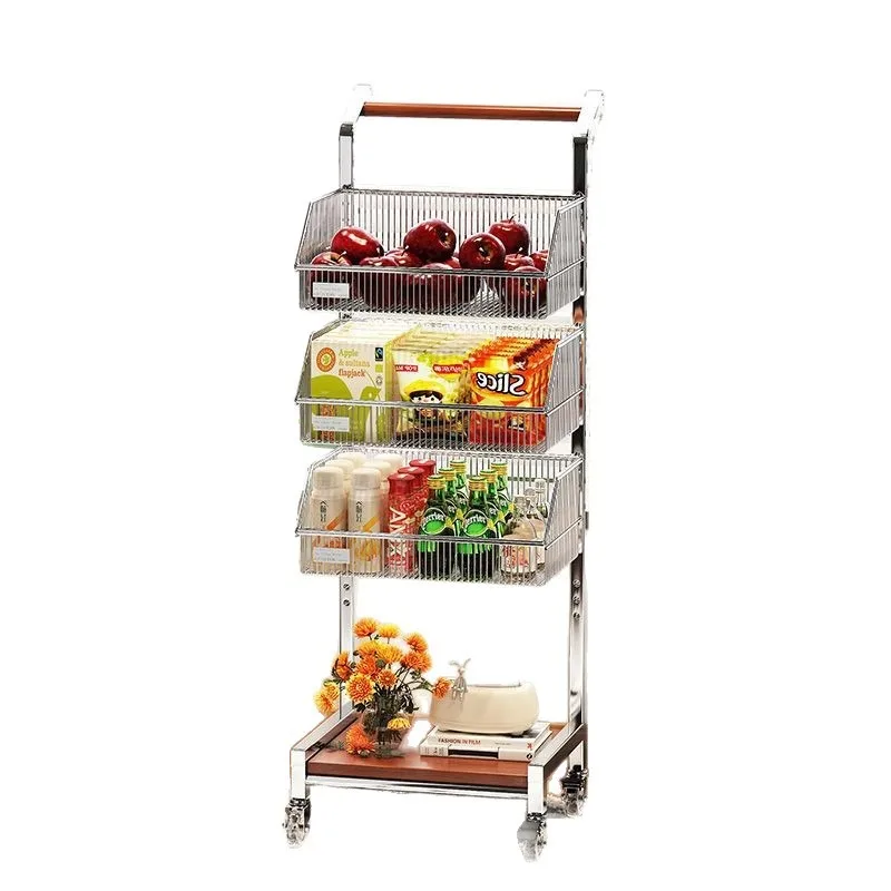 For Solid Wood Sofa Side Snack Beverage Trolley Rack, Living Room Mobile Coffee Table Kitchen Vegetable Rack