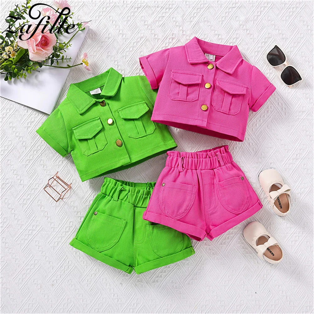 ZAFILLE Summer Girls Denim Set 3-7Y Baby Clothes Street Trend Style Kids Toddler Costume Solid Children Clothing Girls Suits Set