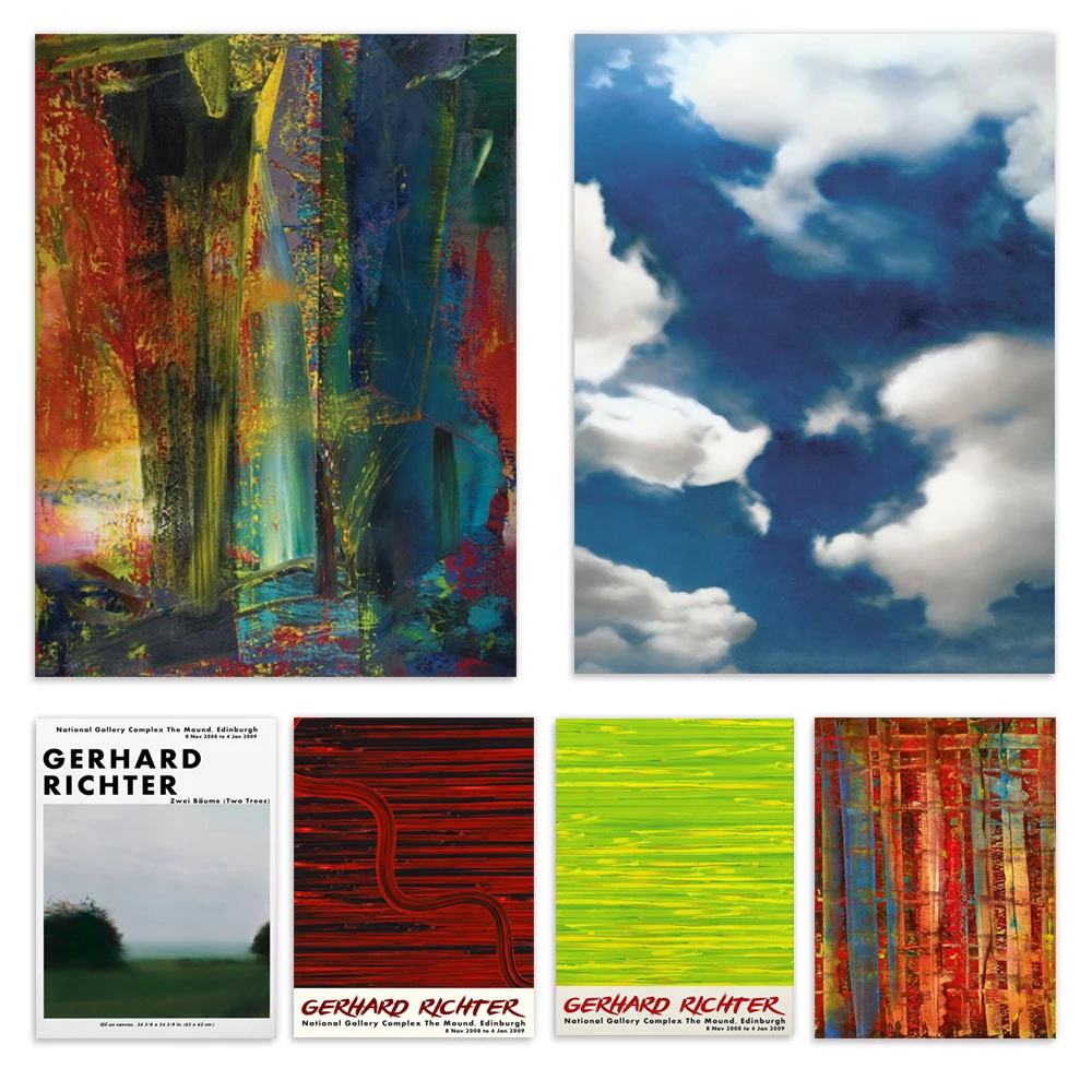 Gerhard Richter exhibition print, two trees, clouds, Mount Fuji, German art, abstract museum artist decoration poster print