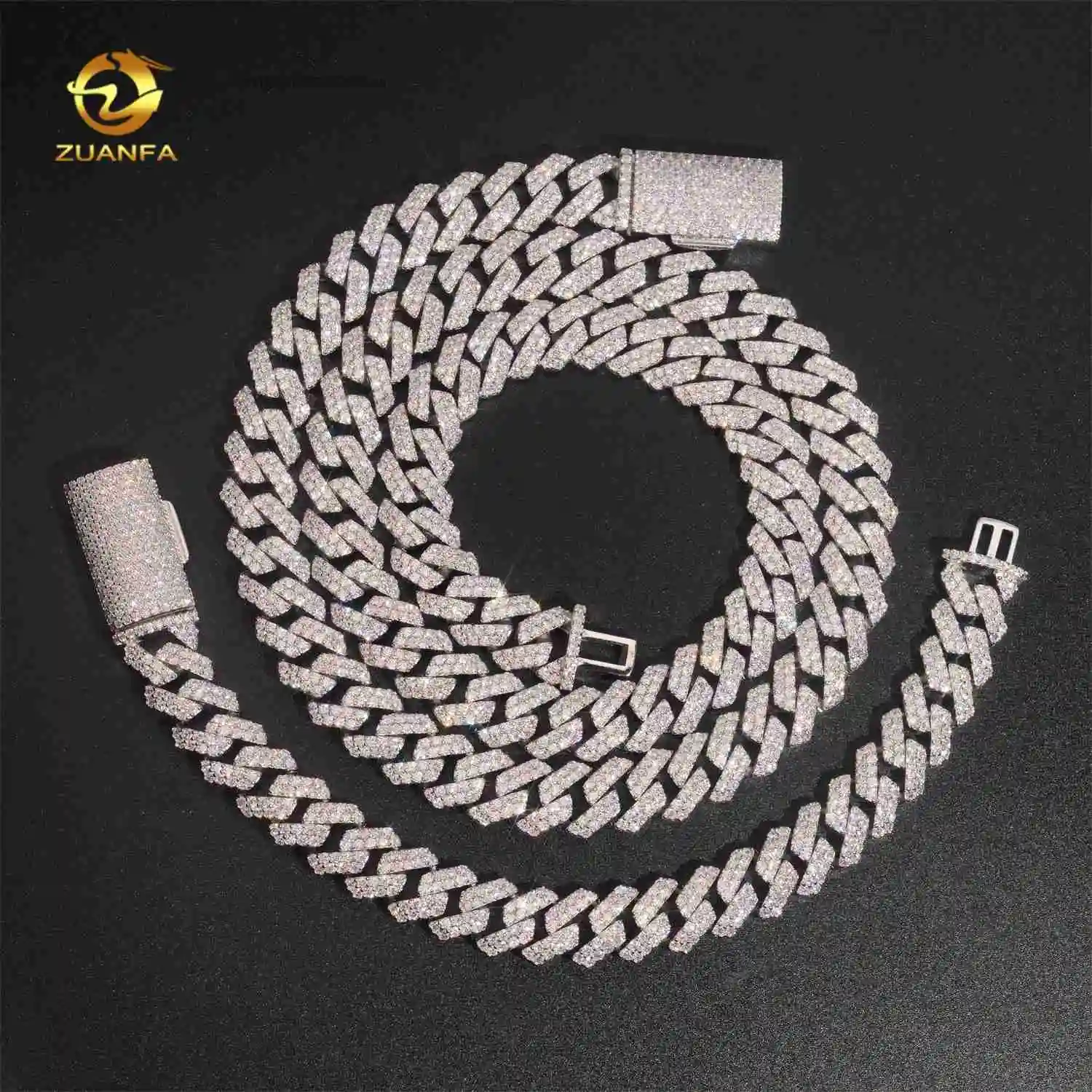 to Ready Ship Iced Out 12mm 2 Rows Cuban Link Chain 925 Sterling Silver Moissanite Diamond Hip Hop Jewelry..