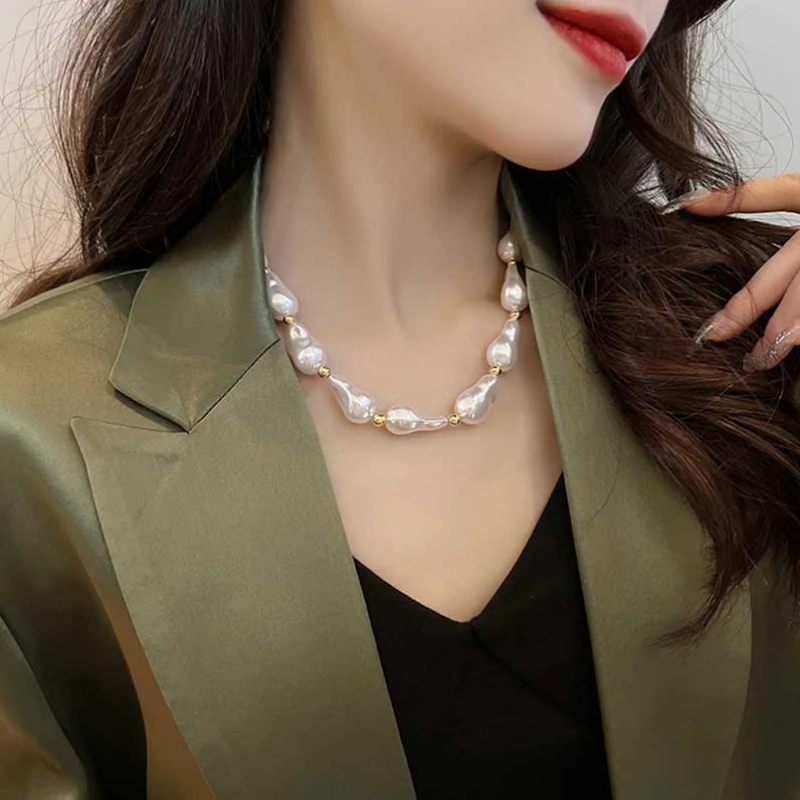 New Trendy Baroque Pearl Necklace for Women Charms Korean Temperament OT Choker Necklace 2023 Fashion Jewelry Gift