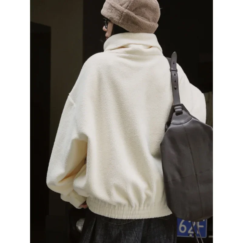 Women Winter Polar Fleece Sweater Zipper Pullover Retro Fashion Loose Large Lapel Lazy Soft Milky Thick Sweatshirt Clothes Coats