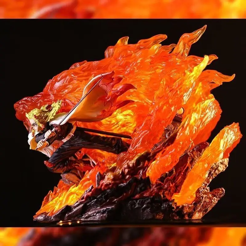 27Cm Demon Slayer Rengoku Kyoujurou Fire Pillar Anime Figuur Model Standbeeld Jongens Collectie Desktop Decoratie Ornament Speelgoed Geschenken