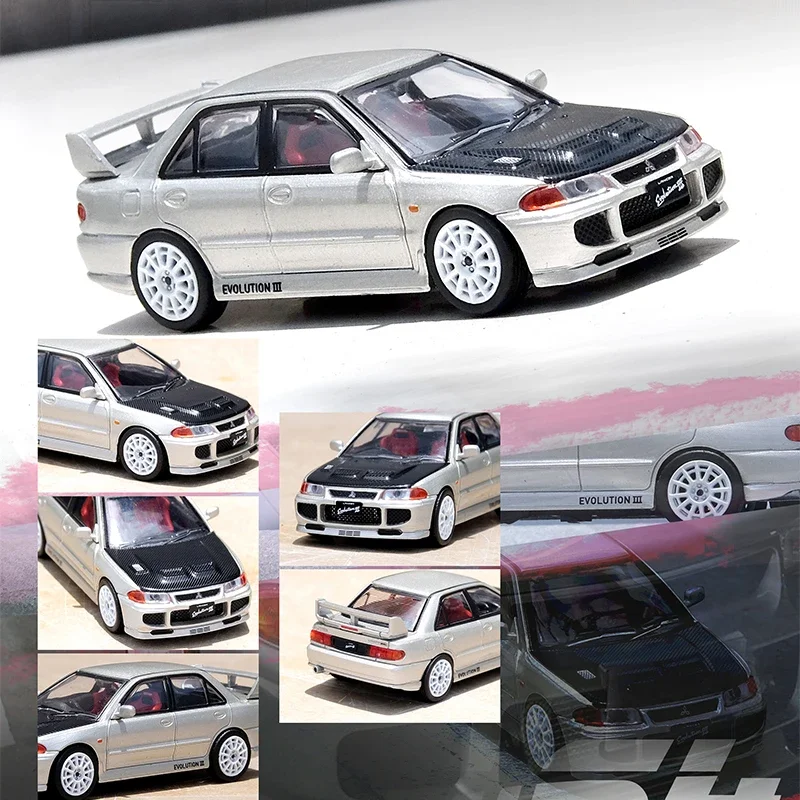 INNO-modelo de coche Lancer EVOLUTION III, vehículo de aleación, carbono, plata, 1:64