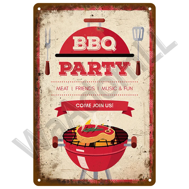 Vintage Tin Sign Dad`s BBQ Yard Outdoor Party Decoration BBQ Zone Metal Sign Plate Retro Barbecue Rules Slogan Decor Accessories