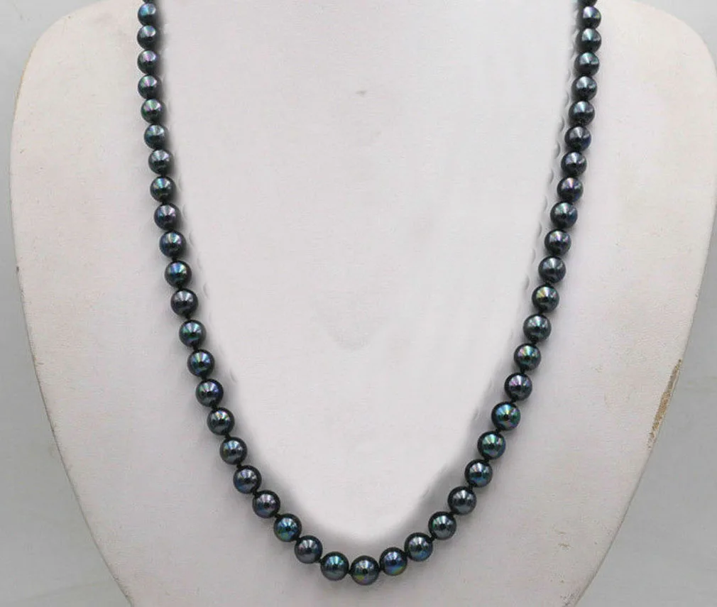 A huge and beautiful 9-10mm black Tahitian pearl bead necklace with 18inch 14k yellow gold clasp