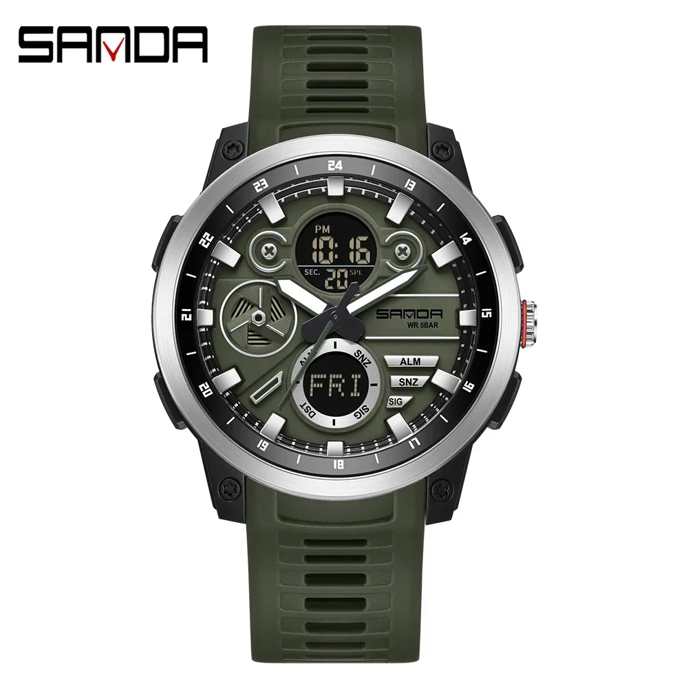 

SANDA Brand 3379 New Men's Dual Screen Sports Multi functional Waterproof LED Electronic Watch