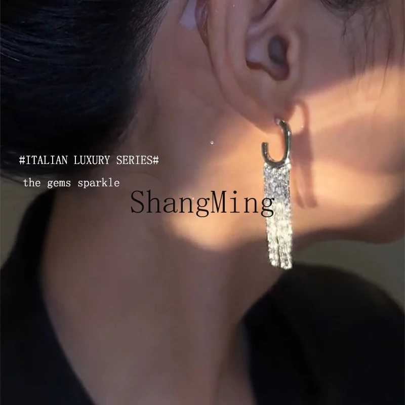 CL modern simple 18k real gold stud earrings for women's high-end sense of light luxury temperament fringed earrings