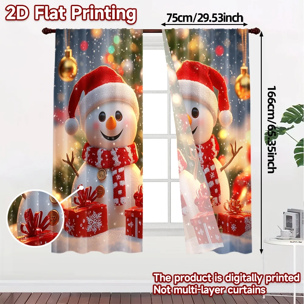 2pcs,Curtains Cute Snowmen Christmas Gifts Chic Curtain Fabric Versatile 100% Polyester Curtains All Seasons Perfect for Grey,