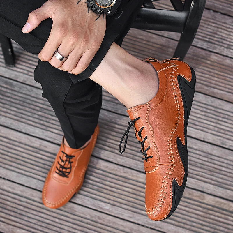 Men Leather Octopus Casual Shoes Genuine Leather Men Outdoor Sports Shoes Casual Soft Lace-up Male Leather Shoes Big Size 38-46