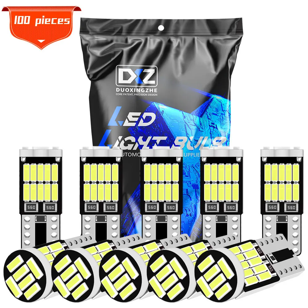 

DXZ 100PCS W5W T10 LED Bulbs Canbus 26SMD 12V 194 168 Car Interior Dome Reading License Plate Parking Lights Auto Signal Lamp