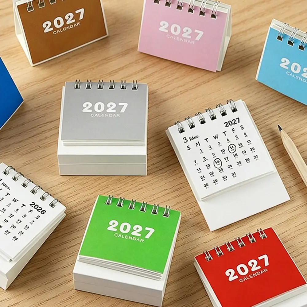 New Mini 2027 Desk Calendar Double Coil Standing Base Mini Calendar Flip Calendar Daily Planning