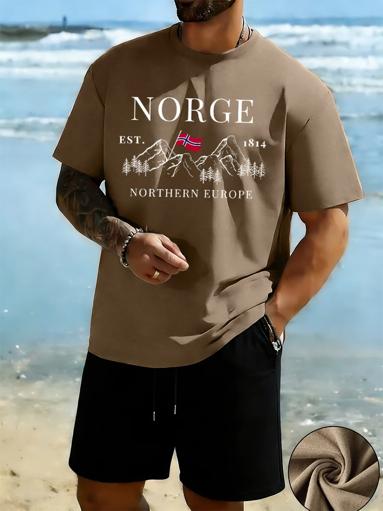 

Norge Northern Europe Prints Man Suit Casual Summer Tees & Shorts Running Basic O-Neck Streetwear Cotton Breathable Short Sleeve