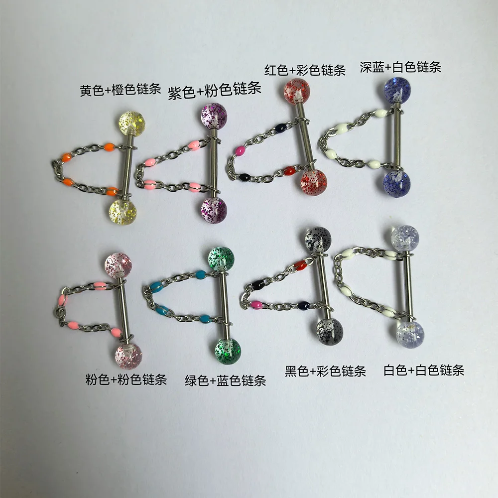 Chain tongue stud removable transparent acrylic beads shiny powder sheet 8 colors perforated tongue ring sweet accessories