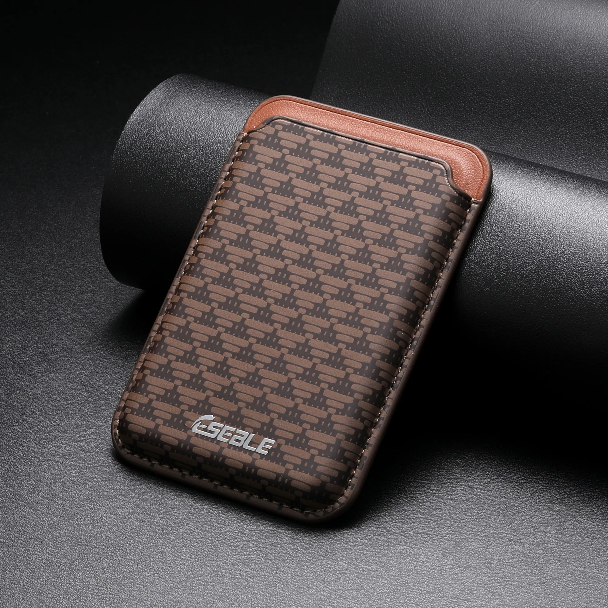 Slim Classic Triangle Texture Premium Faux Leather For MagSafe Card Holder For iPhone Samsung Series ID Bank Card Pocket