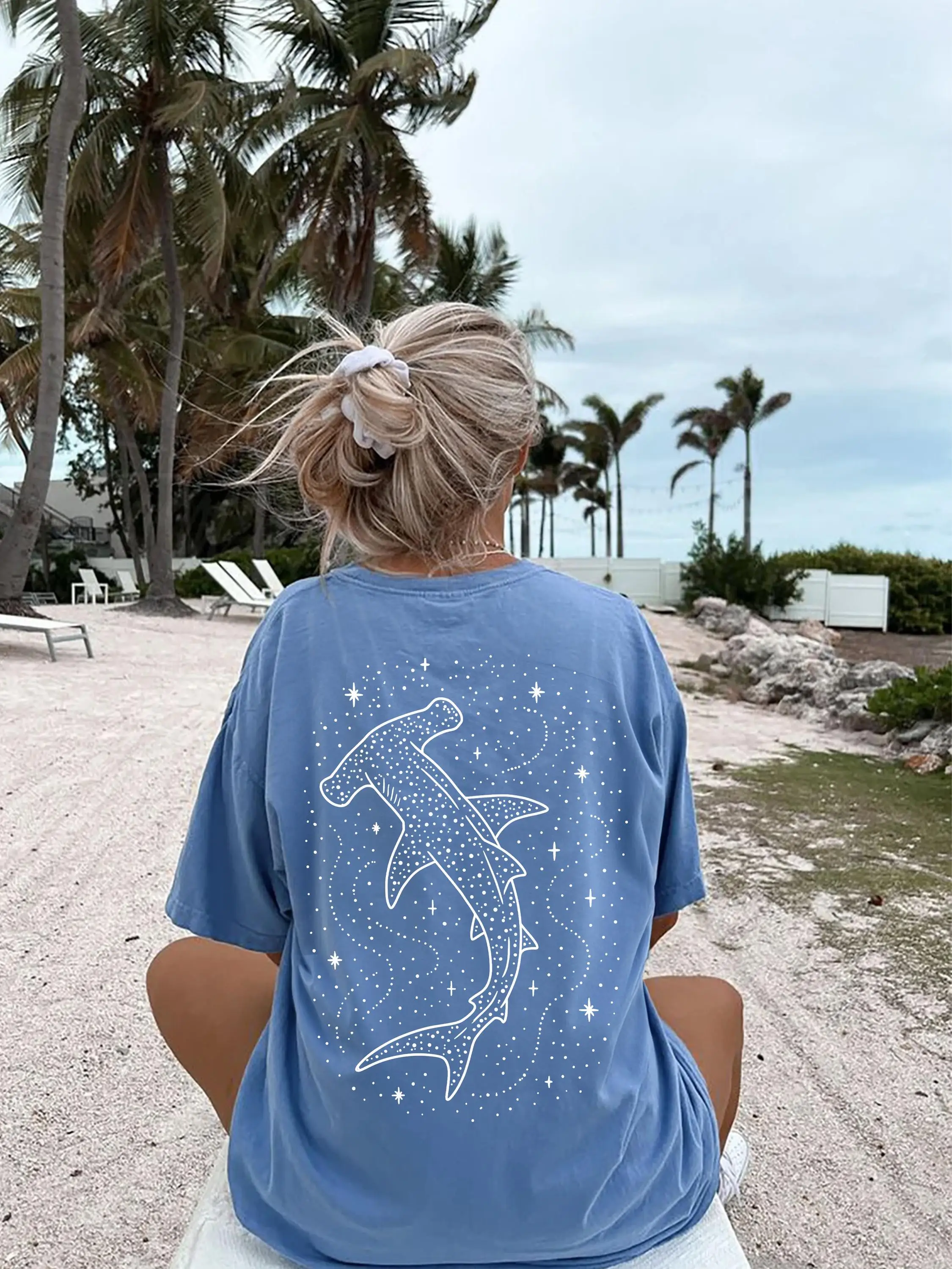 Hammer Head Shark Shirt, Ocean Lovers Gift Minimalist Sea Shirt Coconut Beachy Girl T Shirt Gift Sea Animals Unisex Shirt