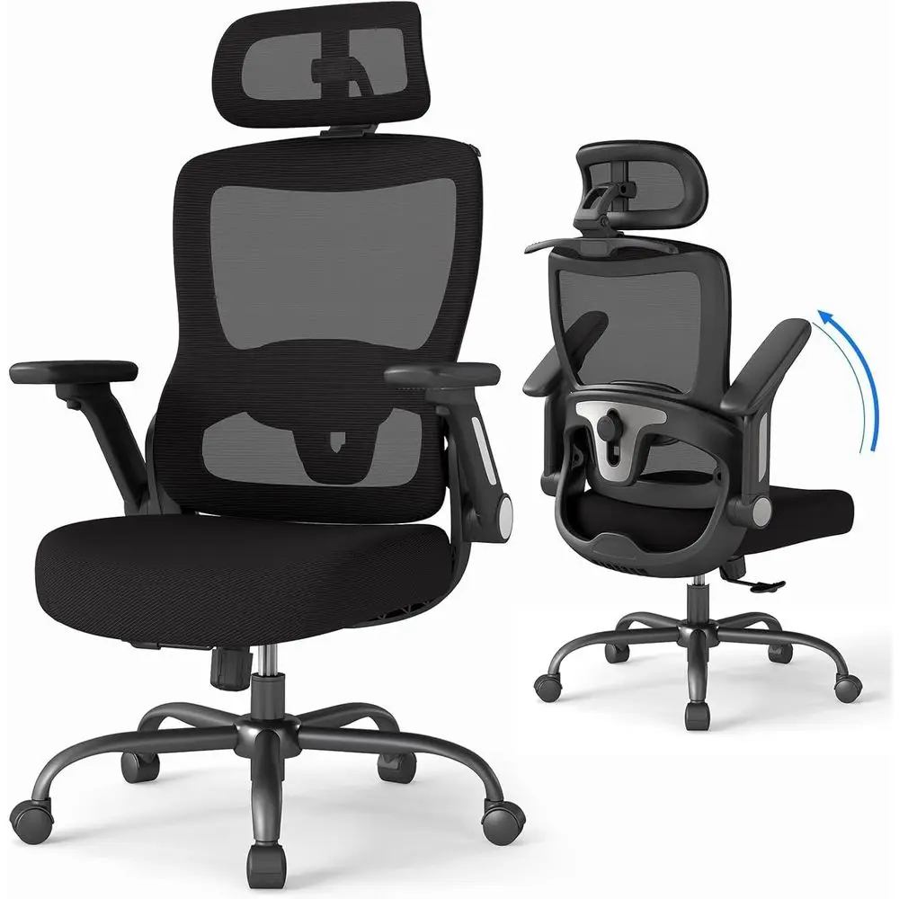 

Ergonomic High-Back Office Chair with Adjustable Lumbar Support, Flip-Up Arms, 90-135° Recline, and Big & Tall Mesh Seat with Wh