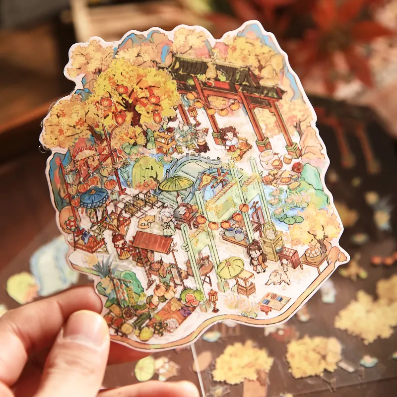 ملصقات على الطراز الصيني من Mr. Paper مكونة من 4 عبوات - ملصقات مسطحة ثلاثية الأبعاد، مادة ديوراما للمجلة الجمالية القديمة، هدية السياحة الثقافية #6