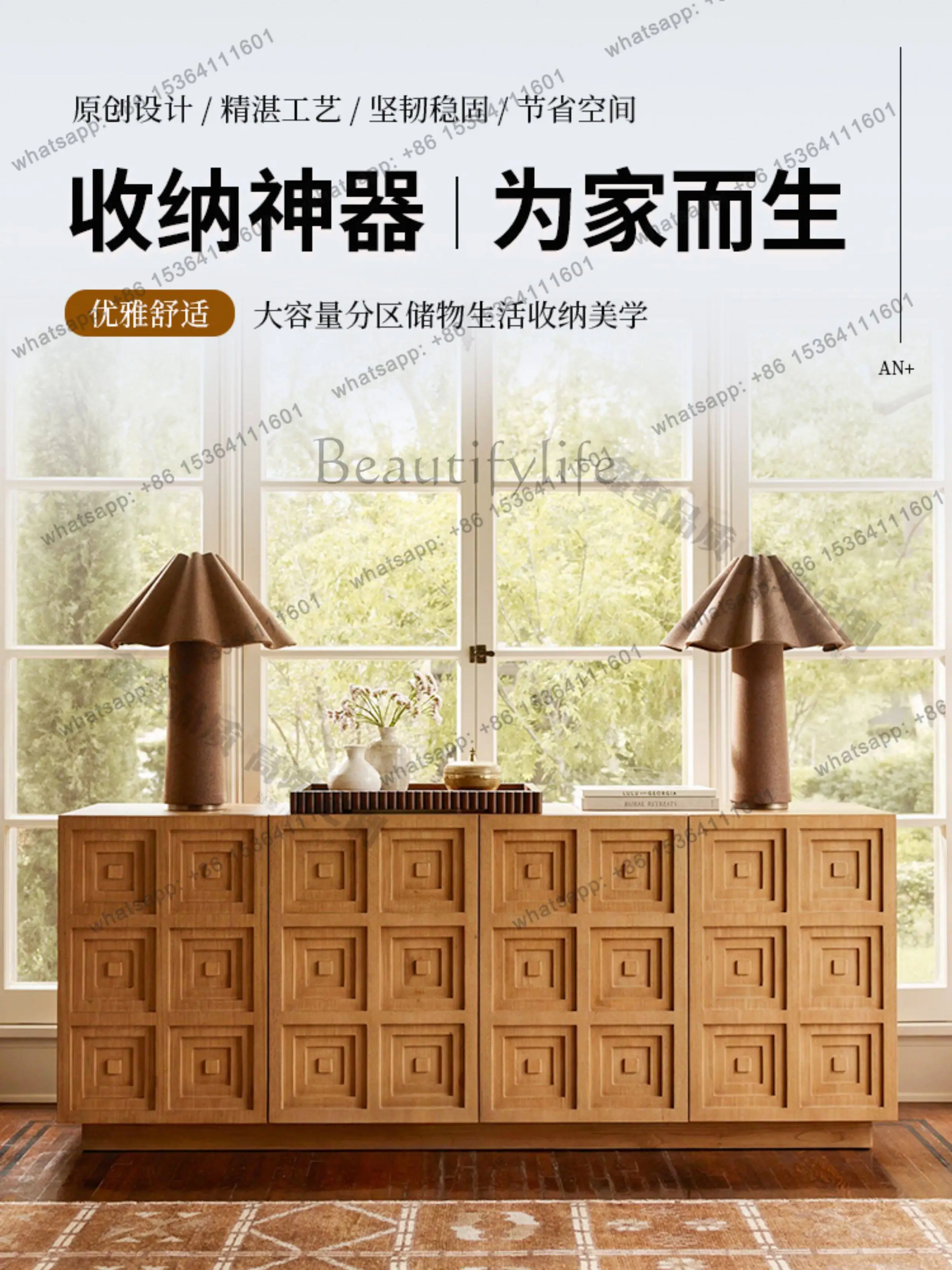 American medieval solid wood chest villa home floor storage decorative cabinet