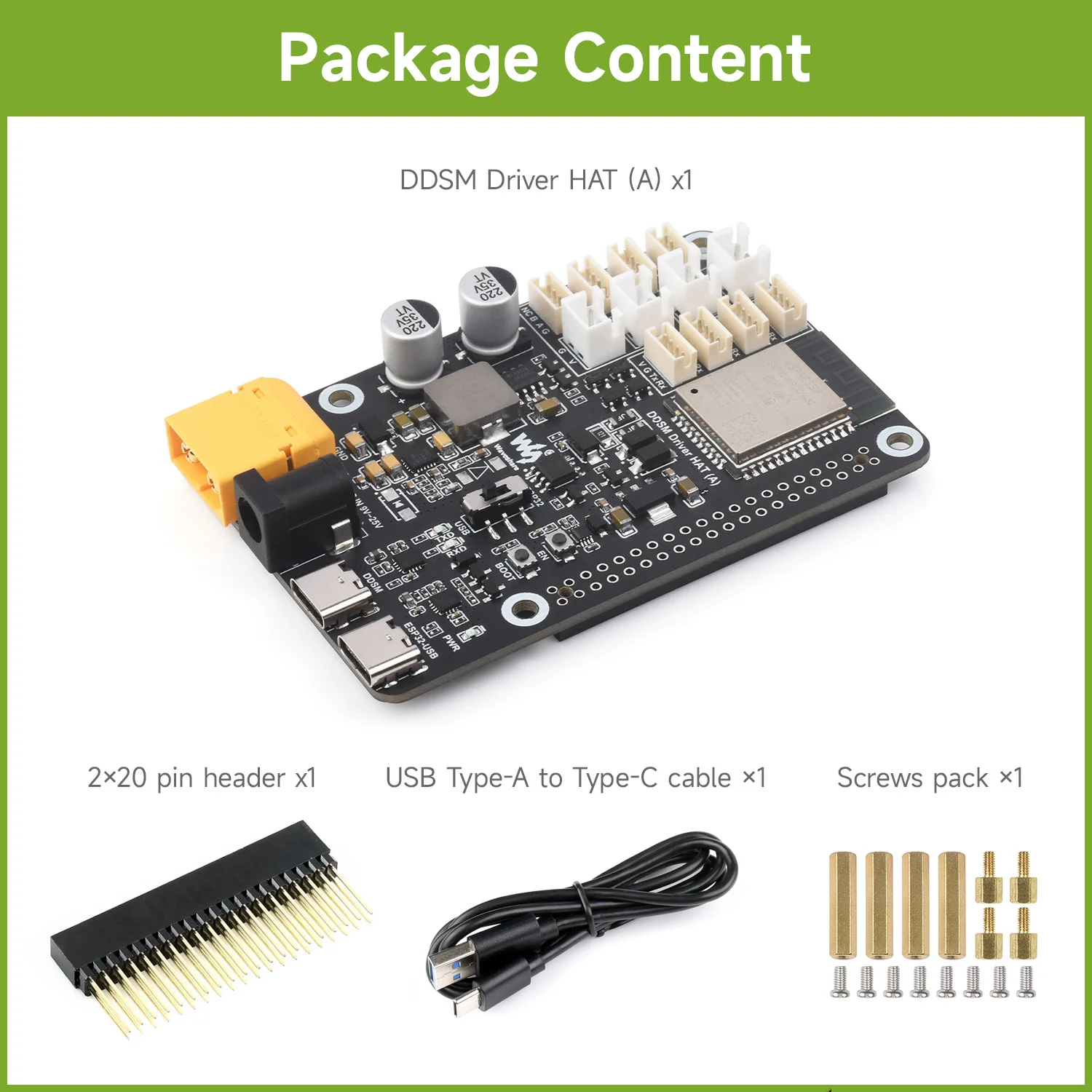 Picture 6: Waveshare Direct Drive Servo Motor Driver Board, Designed For DDSM Series Hub Motors, Integrates ESP32 And Control Circuit