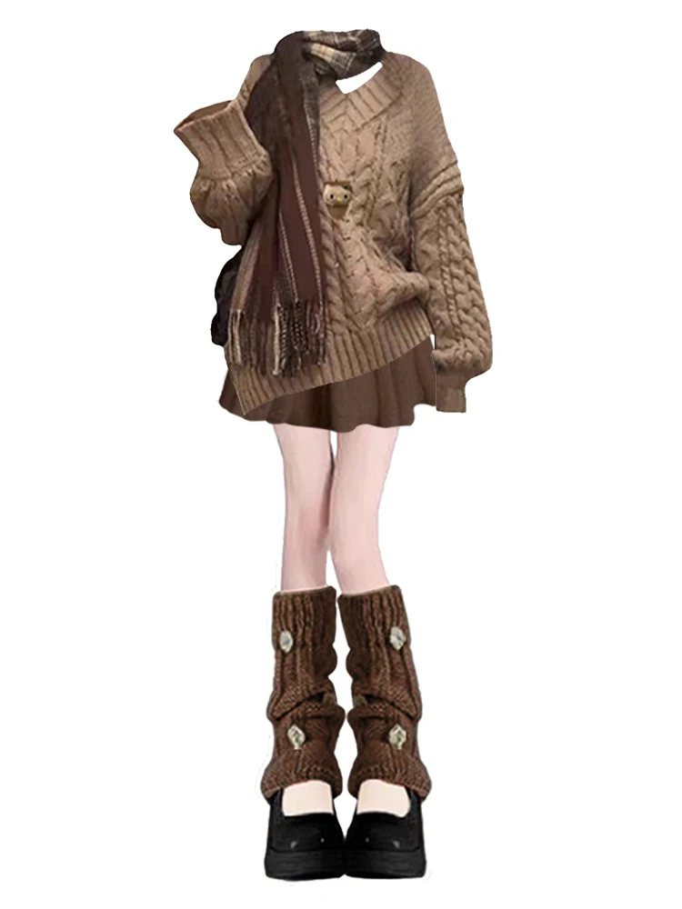 Inverno faion camisola de malha feminina dr conjunto de duas peças preguiçoso sle emagrecimento eficaz longo sve redondo ne solto ajuste