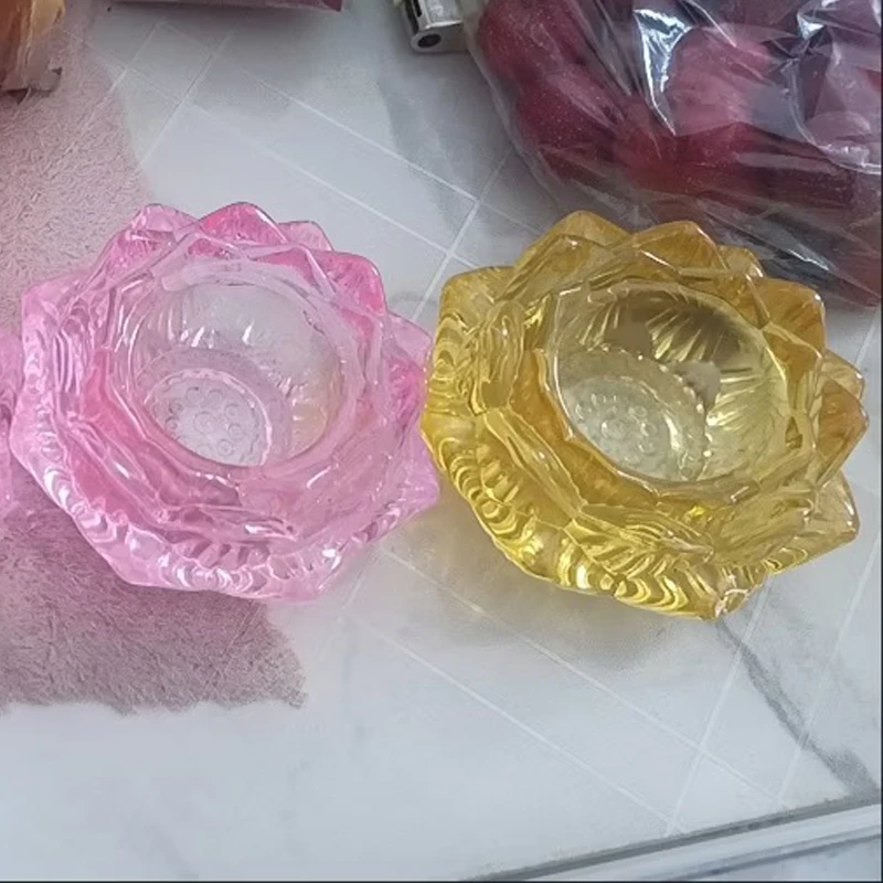 Lotus Shaped Candle Holder, Articles of Worship in Front Buddha, Home, Living Room, Office Decoration, Seven Color Optional, 2Pc