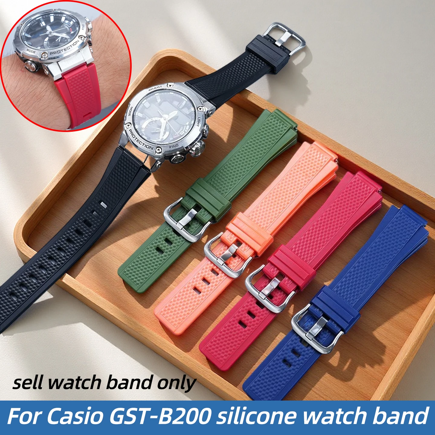 GST-B200 الراتنج حزام الساعات ل كاسيو G-SHOCK GST-B200-1A الرجال الرياضة مقاوم للماء ساعة سيليكون حزام المطاط سوار المعصم الفرقة #1