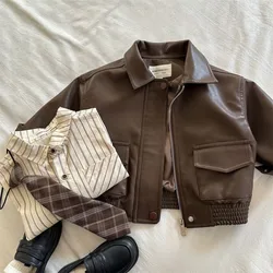 Spring Autumn Boys Leather Jackets For 2-8 Years 2025 New Classics Handsome Baby Boy Pu Outerwear Kids Clothing Zipper Coats