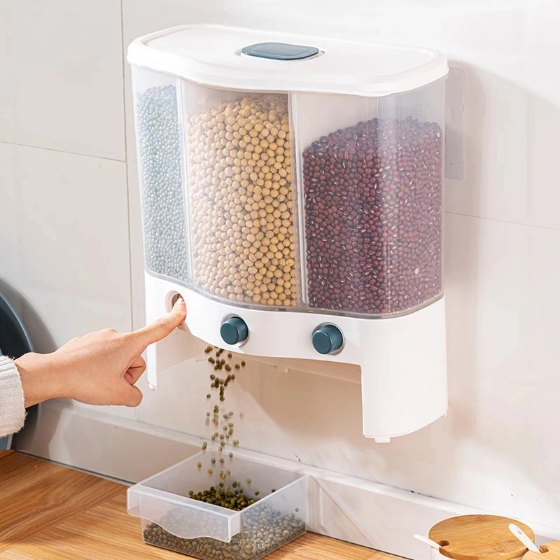 

6L Wall Mounted Rice Bucket Rice Cereal Dispenser Grains Classified Storage Box Sealed Moisture Proof Tanks Dispenser