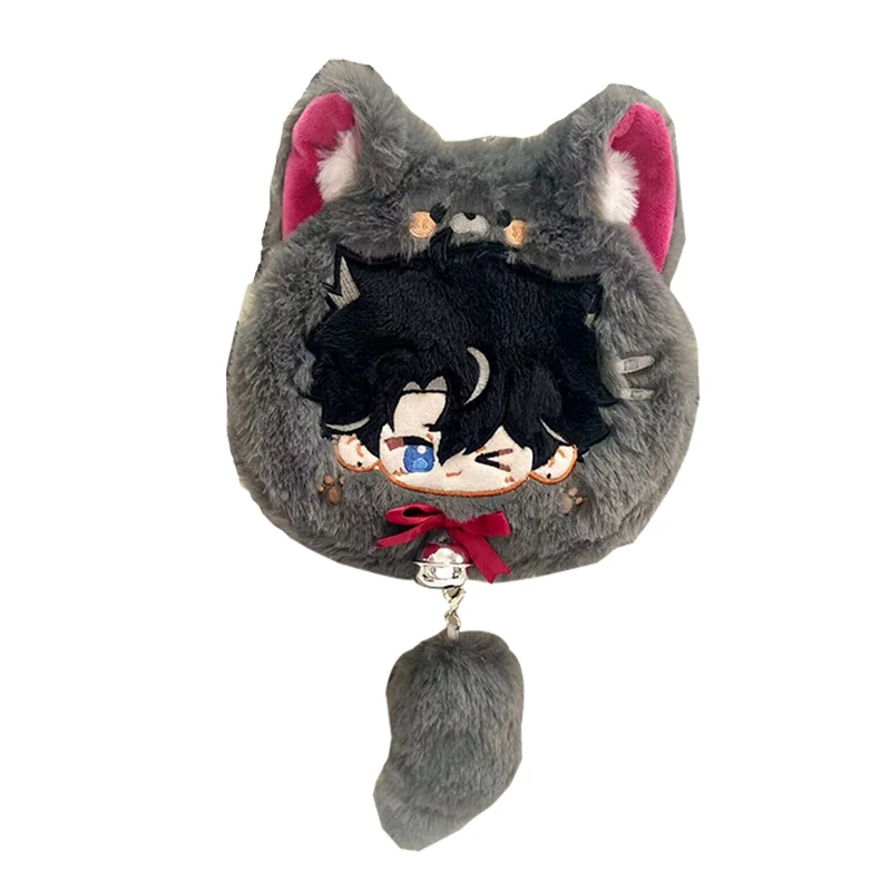 Game Genshin Impact Wriothesley Pluche Pop Portemonnee Tas Anime Katoen Speelgoed Headset Opbergtas Mini Grijze Portefeuilles Kerstcadeaus 15cm