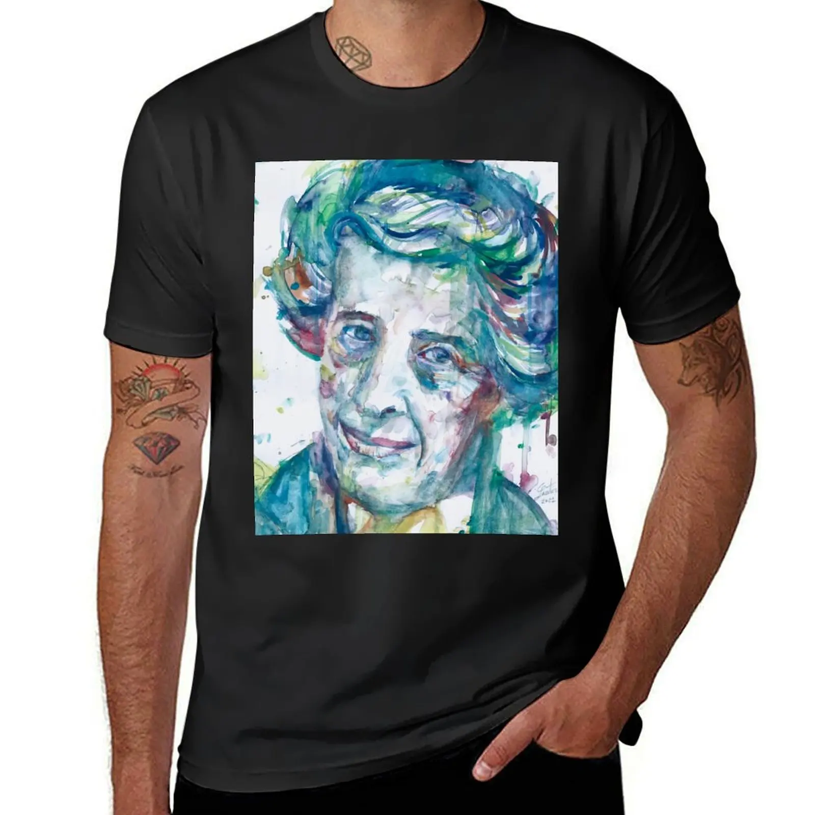 HANNAH ARENDT watercolor portrait T-Shirt summer top animal prinfor boys hippie clothes mens vintage t shirts