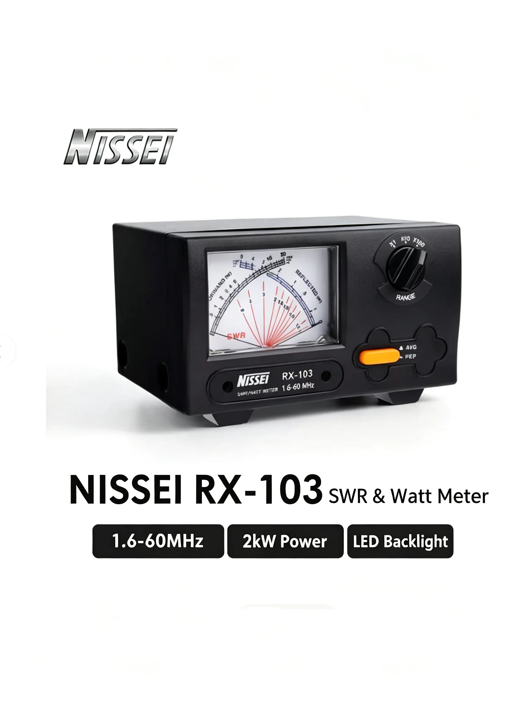 NISSEI RX-103 SWR & Power Meter 1.6-60MHz 0-2KW HF Shortwave Standing Wave Meter M Connector Ham Radio CB Radio Antenna Tester