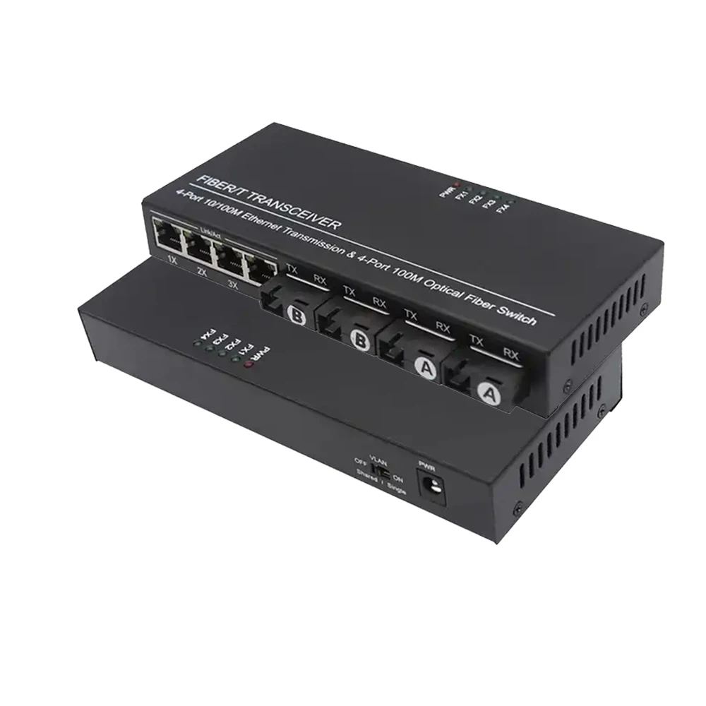 2A 2B 4 fiber port to 4 RJ45 port Fiber Ethernet Switch SC 20KM 10/100MBPS Fast fiber media converter