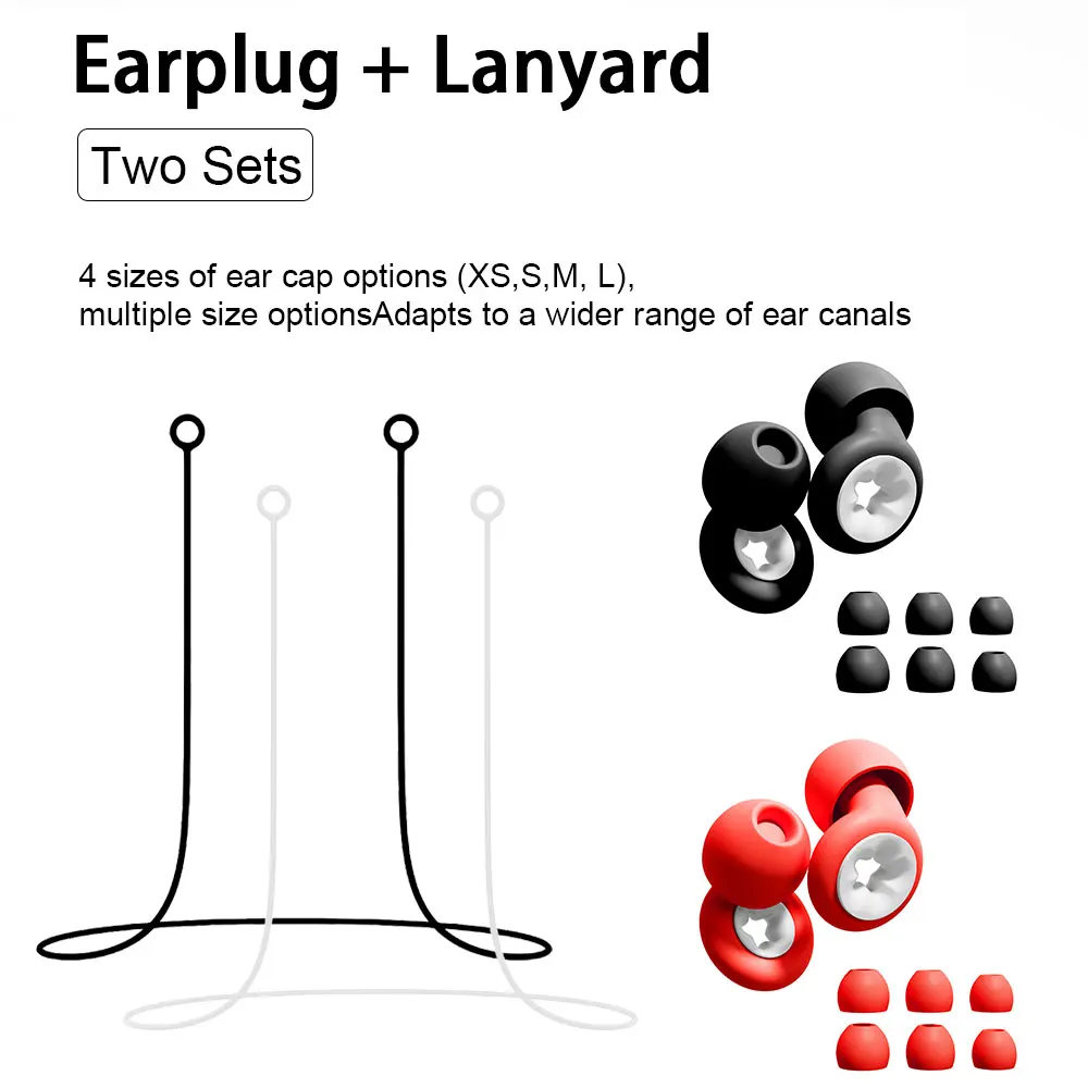 2Pairs Anti-Fall Earplugs with 2Pcs Silicone Anti-Lost Strings Noise Blocking Earplug Combination for Machinery Work Safety