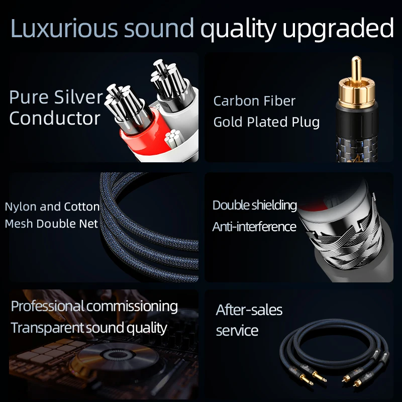 ATAUDIO HiFi Dual 6.5 to 2RCA Cable High Quality Pure Silver Dual 1/4 Inch TS Male to Dual RCA Male Audio Cable for TV Speaker