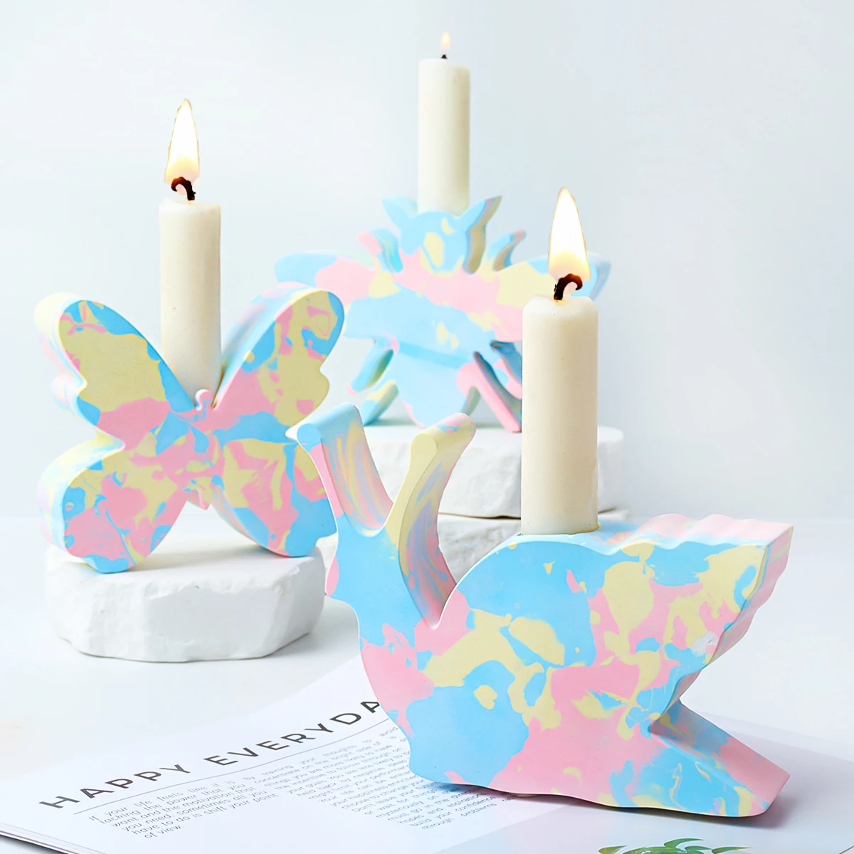 Animal Candle Holder Silicone Mold DIY Snail Butterfly Bee Insect Epoxy Resin Scented Candlestick Plaster Mold 3D Art Ornaments