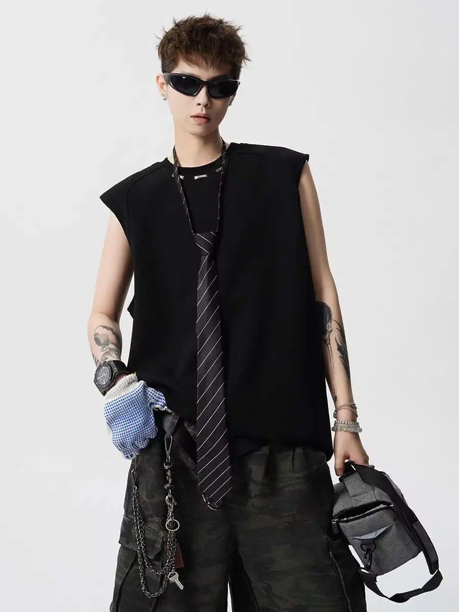 

2024 Boutique Summer Men's Solid Color Vest Hawaii Vacation O-Collar Plus Size Vest Loose Casual Breathable Men's T-Shirt Top