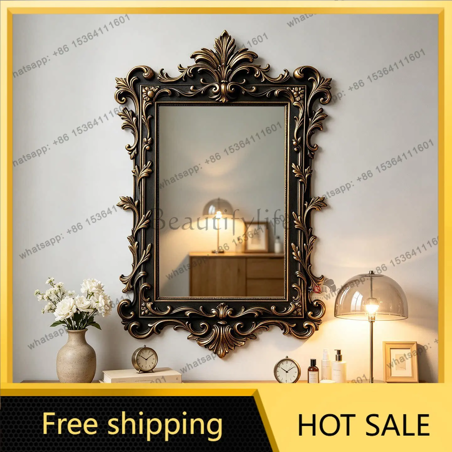 YJ French Classical Wall Mirror Gothic Style Vanity Unit For Entryway Fireplace Dressing Table American Home Decor