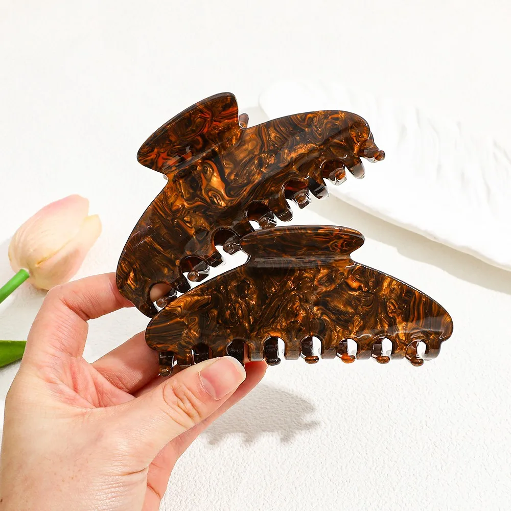 1 pieza/3 piezas de garra para el cabello de carey, diseñada con patrones de imitación de carey, presenta una textura retro de marrón alternativo