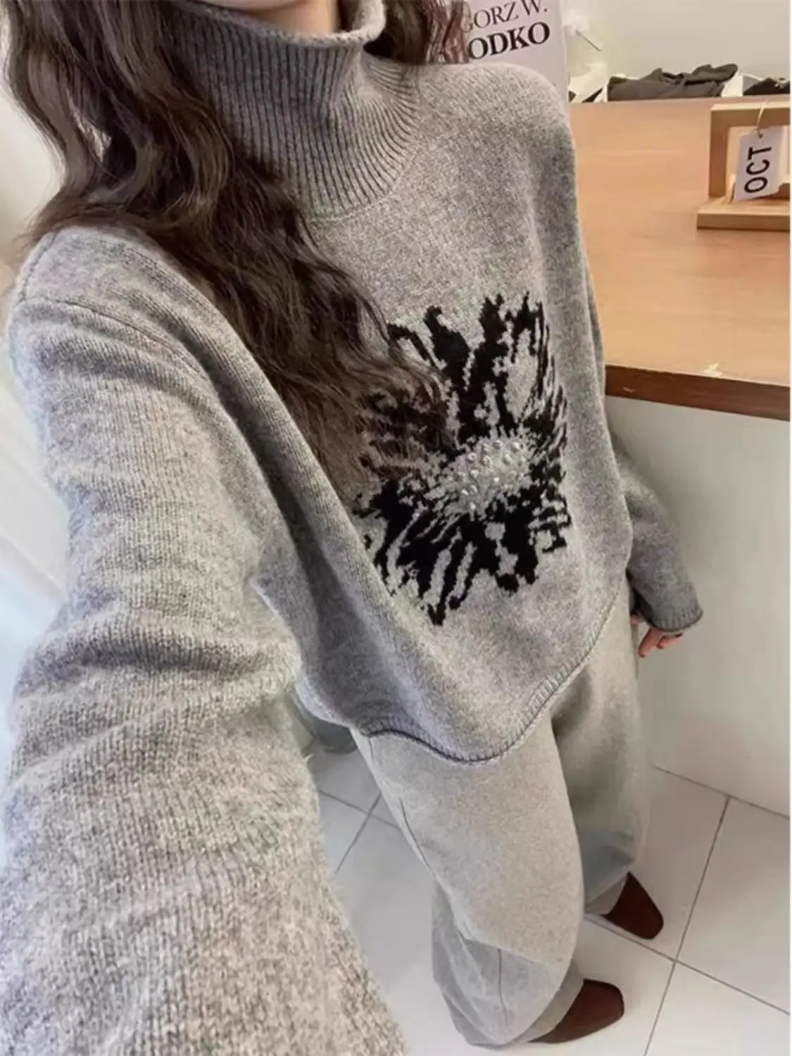 Koreanischen Stil Rollkragen Jacquard Gestrickte Pullover 2025, Herbst Winter Frauen Solide Pullover Weibliche Weiche Pullover Casual Bottom Shirt