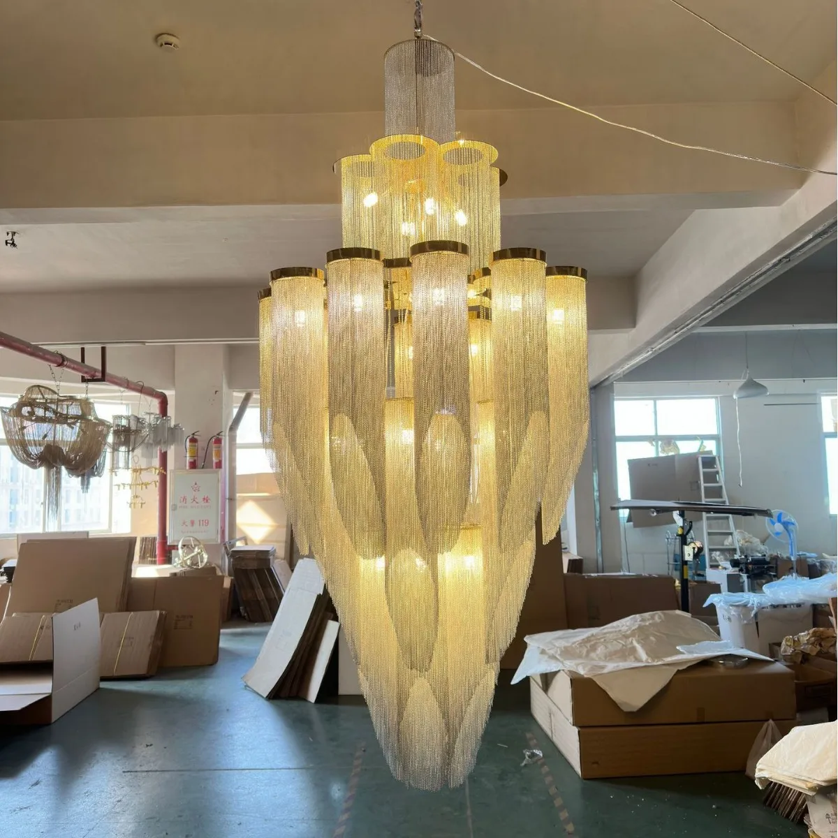 Modern duplex living room chandelier hotel villa fringed lamps