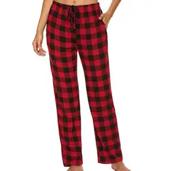 Women Sleep Pants Plaid Pattern Pajama Pants Autumn Winter Wide Legs Sleep Bottoms Trousers pantalones de mujer домашние штаны