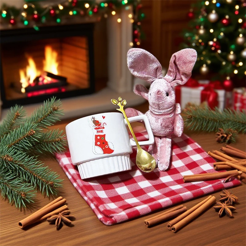 

Santa Claus Ceramic Mug Christmas Gifts Coffee Cup with Gift box and spoon Rabbit doll Breakfast Milk Cup Home/Office Water Cup