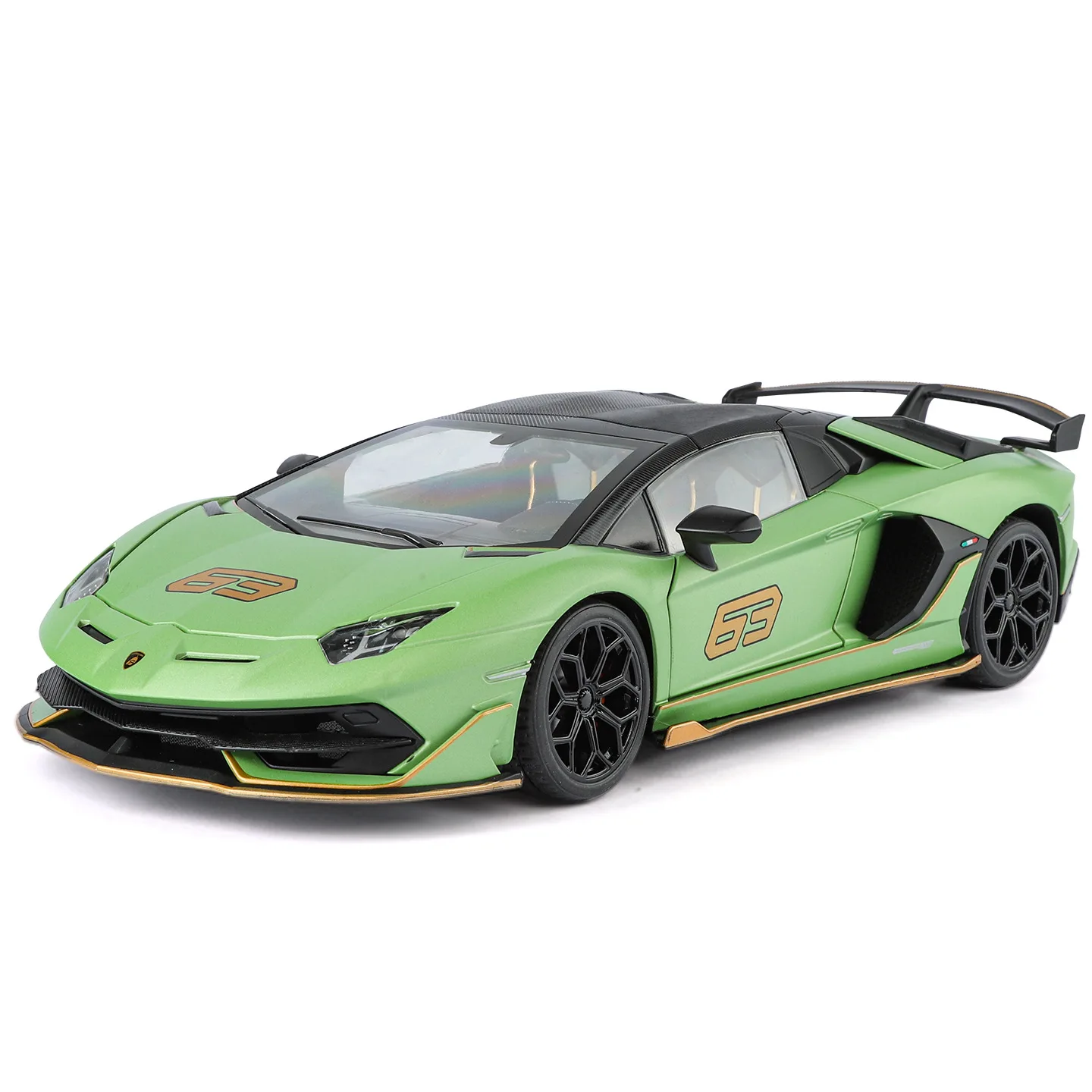 1/18 aventadores svj 63 liga modelo de carro de corrida diecasts metal brinquedo veículos esportivos modelo de carro simulação de som e luz crianças presentes