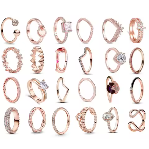 18K Rose Gold Plated 925 Originales Silver SilverLock To Love Heart Stone Wedding Luxury Ring Set For Woman Jewelry Party Gift