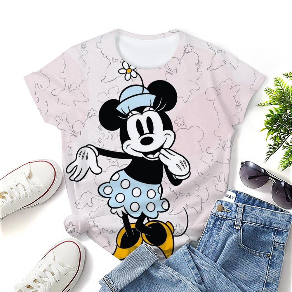 

Disney Summer Women Mickey Mouse T-Shirt Cartoon Print Tops Tees Female Fashion Short Sleeve Clothing Casual Stylish Streetwear