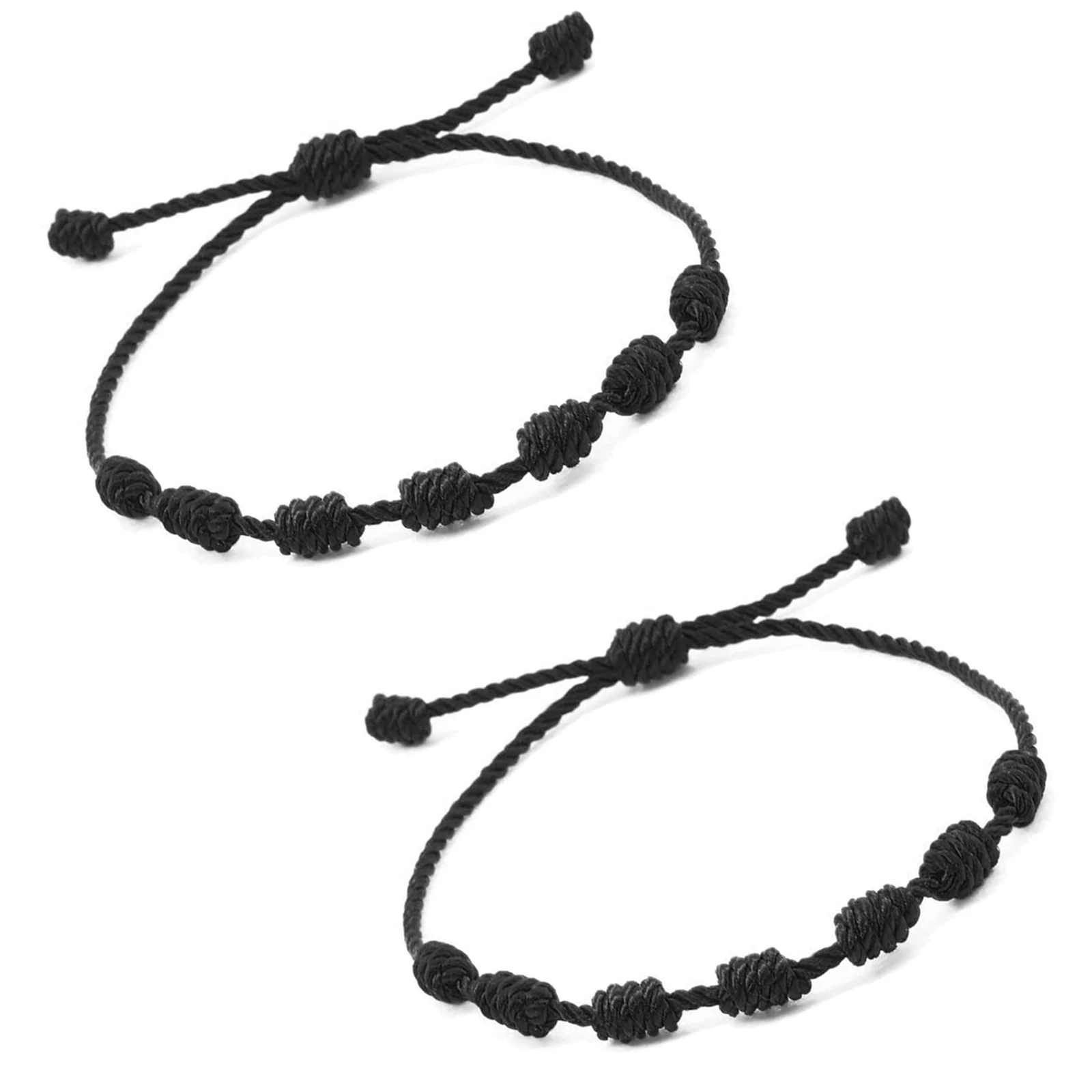 2 piezas de pulseras hechas a mano de hilo rojo, pulsera de cordón negro, amuleto de pulsera de hilo de nudo rojo de Kabbalah ajustable para protección