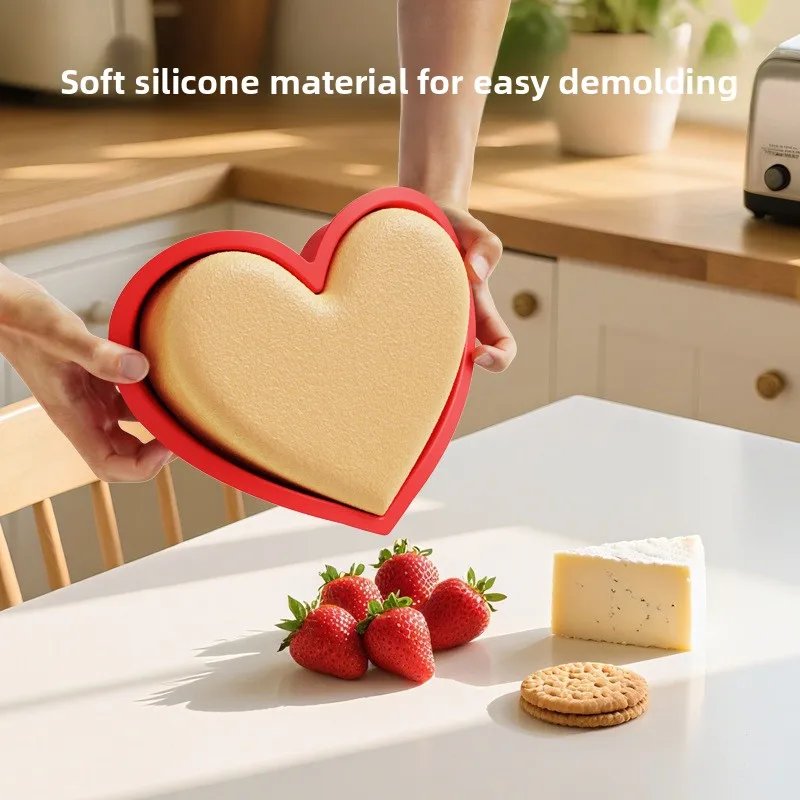 Extra Large Heart Cake Mold 10 Inch 8 Cavity Silicone Baking Pan Heat Resistant for Mousse Chiffon Desserts