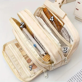 Boîte à stylos de grande capacité à 3 couches, étuis à crayons Kawaii, porte-stylo mignon, poudres pour étudiants, retour à l'école, fournitures de papeterie